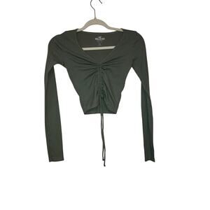 Hollister Sage Green Ribbed V-neck Cropped Top Size XXS